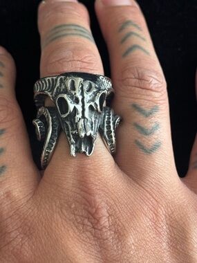 Men's Skull Ram Head Stainless Steel Ring